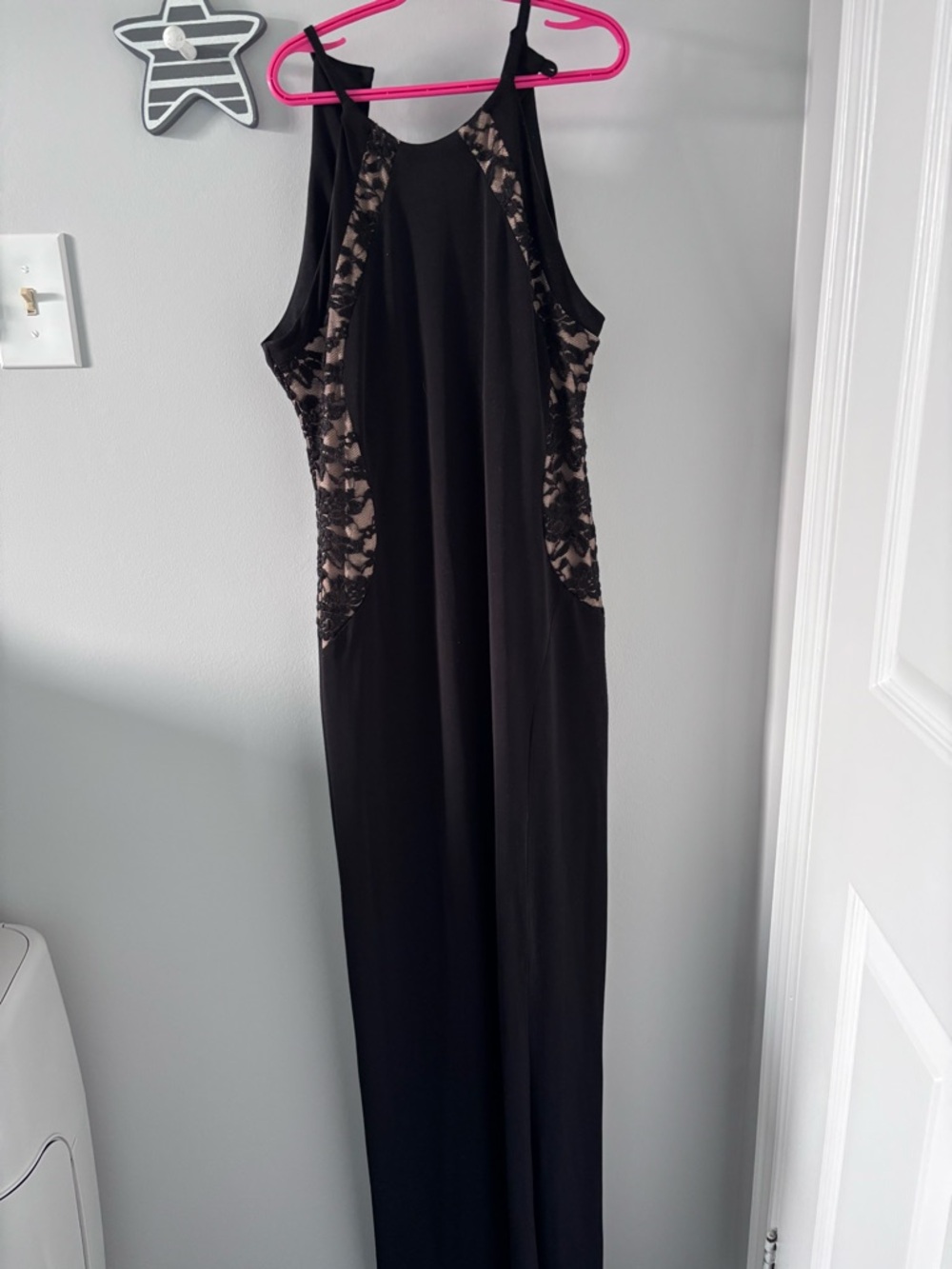 Black Lace-Panel Maxi Dress